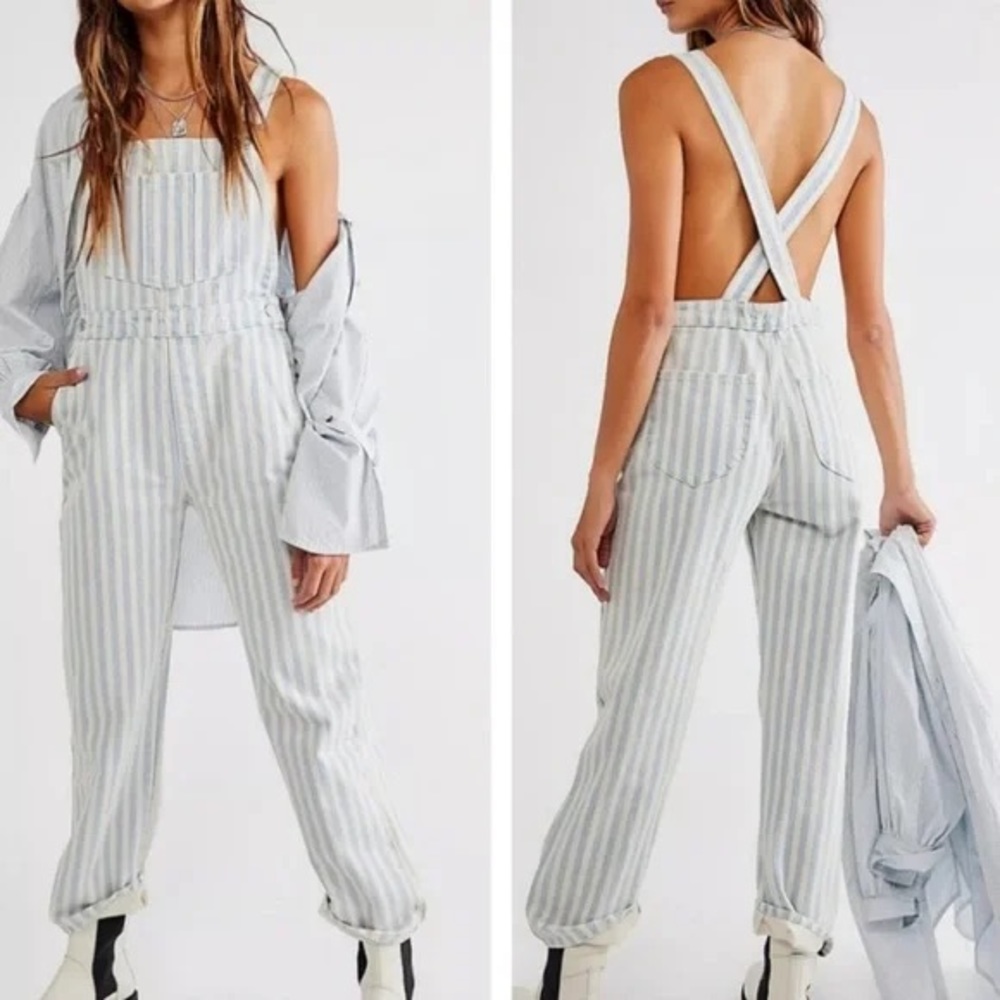 NWT Rollas striped overalls high rise bootcut